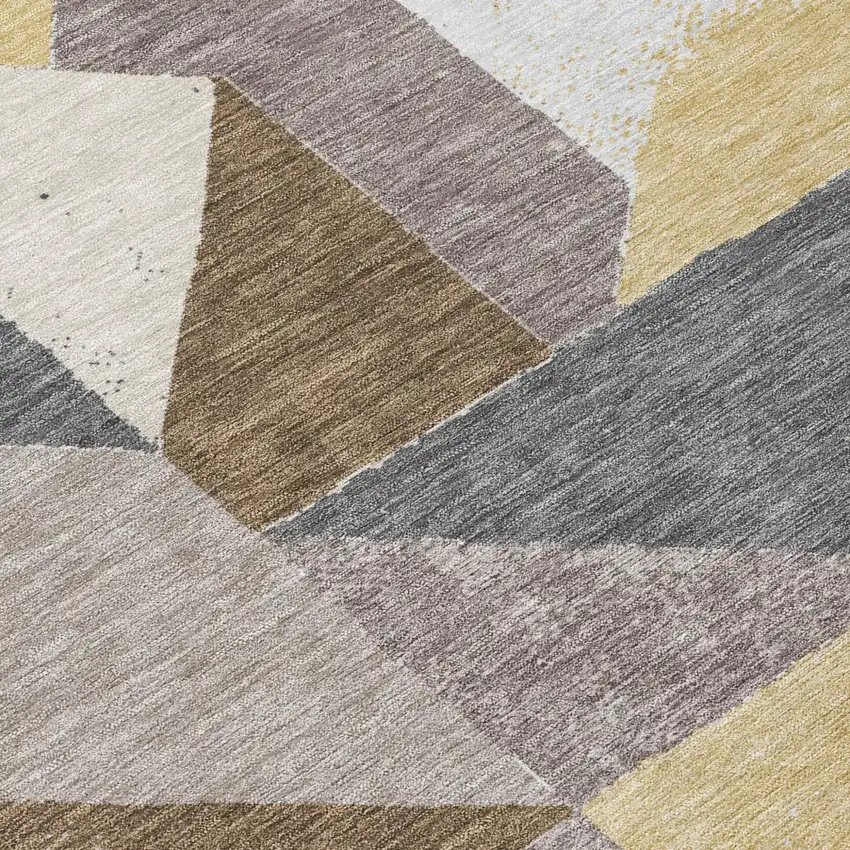 Brown And Silver Geometric Washable Indoor Outdoor Area Rug Photo 5