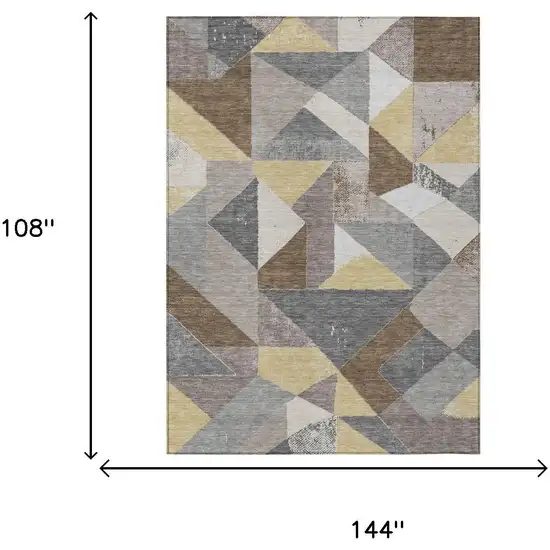 Brown And Silver Geometric Washable Indoor Outdoor Area Rug Photo 6