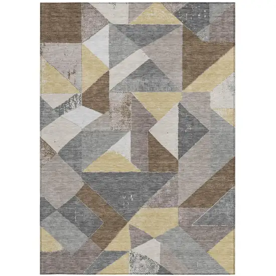 Brown And Silver Geometric Washable Indoor Outdoor Area Rug Photo 3
