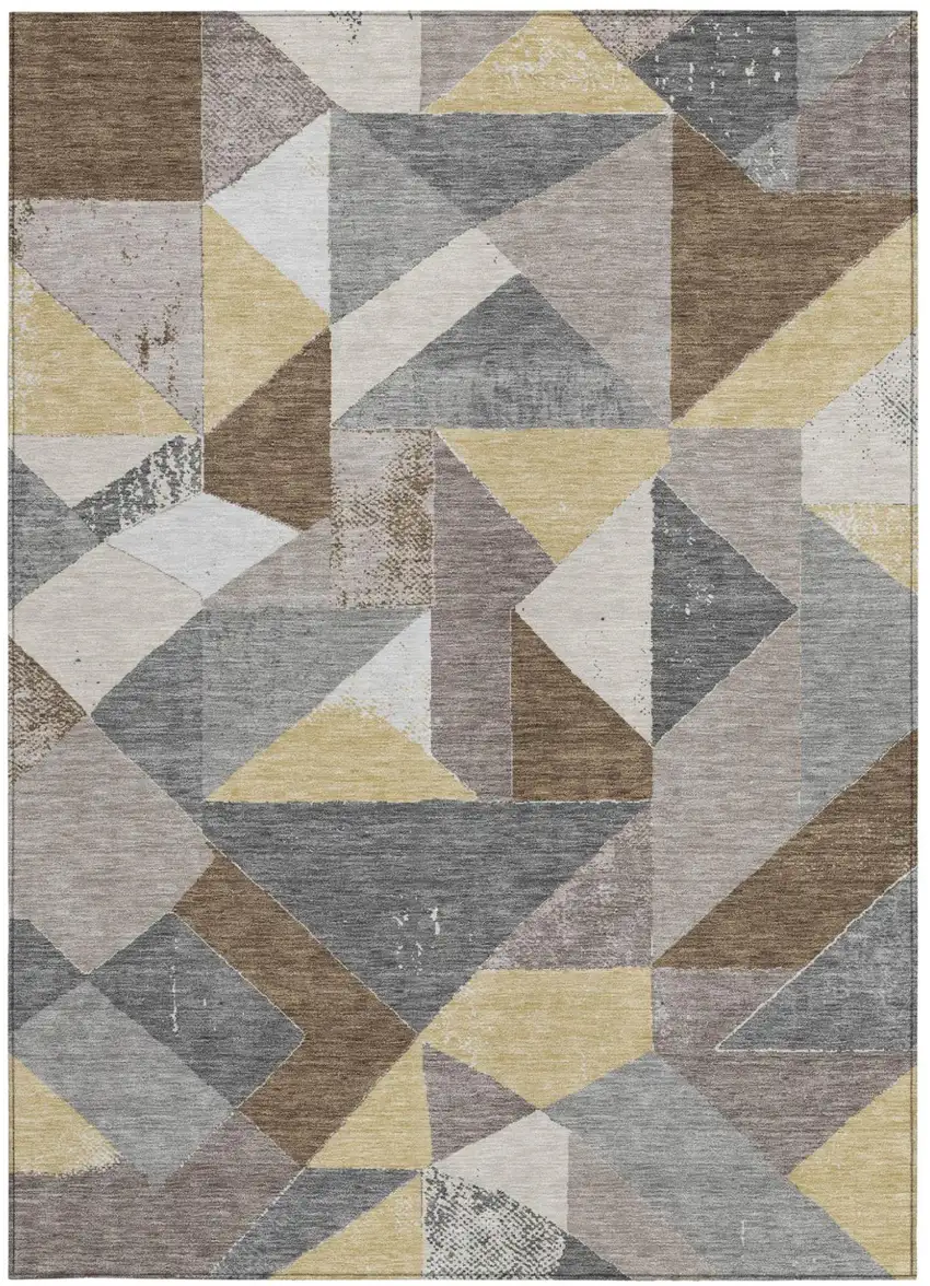 Brown And Silver Geometric Washable Indoor Outdoor Area Rug Photo 3