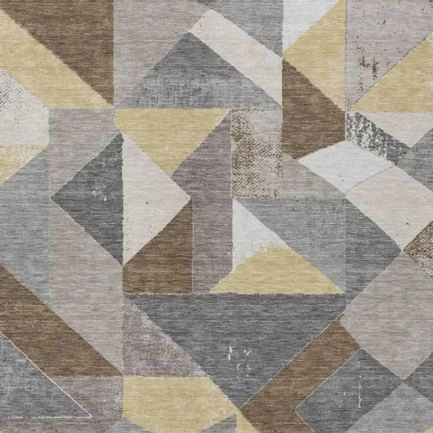 Brown And Silver Geometric Washable Indoor Outdoor Area Rug Photo 1
