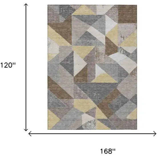 Brown And Silver Geometric Washable Indoor Outdoor Area Rug Photo 6