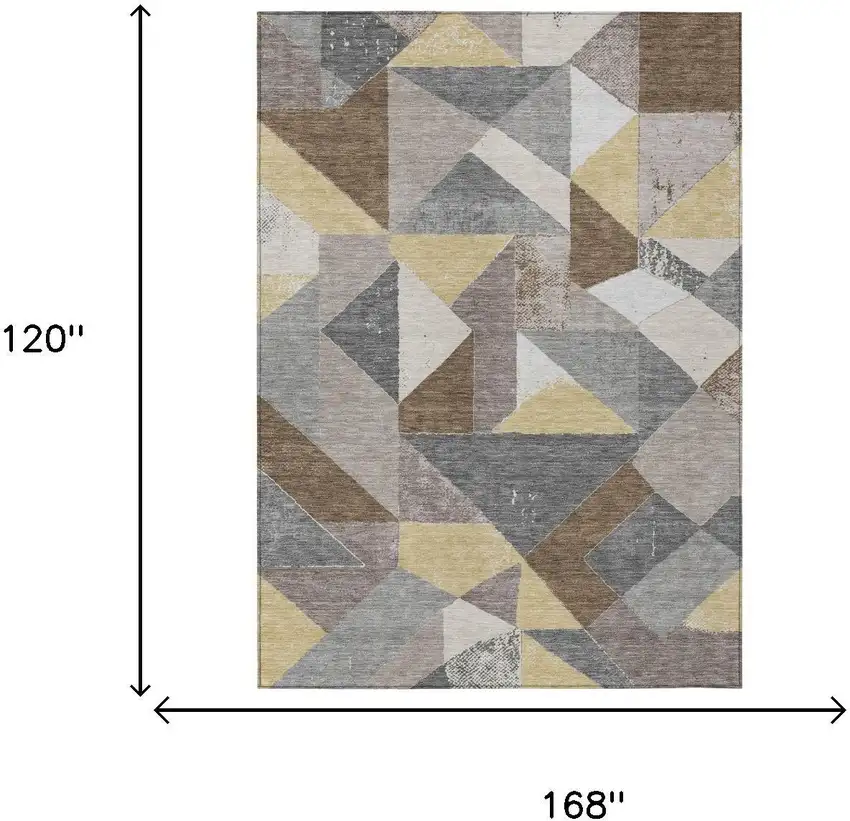 Brown And Silver Geometric Washable Indoor Outdoor Area Rug Photo 6