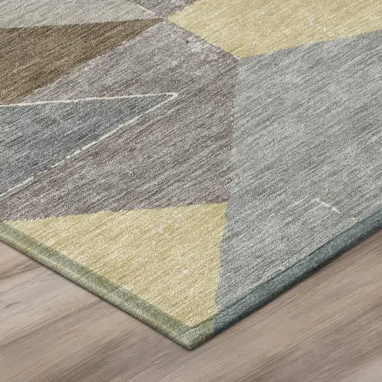 Brown And Silver Geometric Washable Indoor Outdoor Area Rug Photo 4