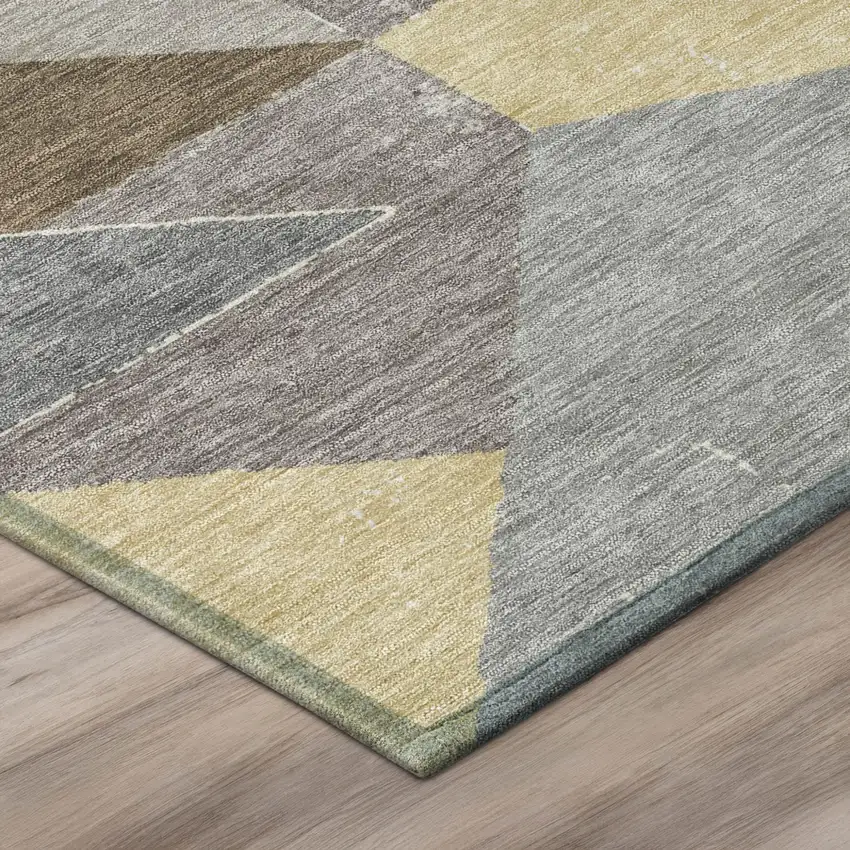 Brown And Silver Geometric Washable Indoor Outdoor Area Rug Photo 4