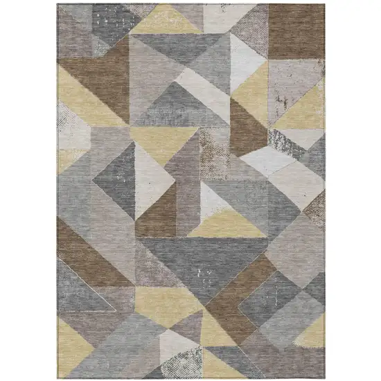 Brown And Silver Geometric Washable Indoor Outdoor Area Rug Photo 2