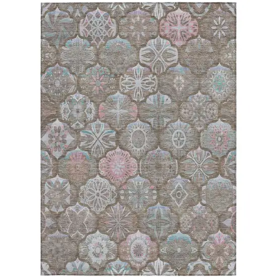 Brown And Silver Ogee Washable Indoor Outdoor Area Rug Photo 2