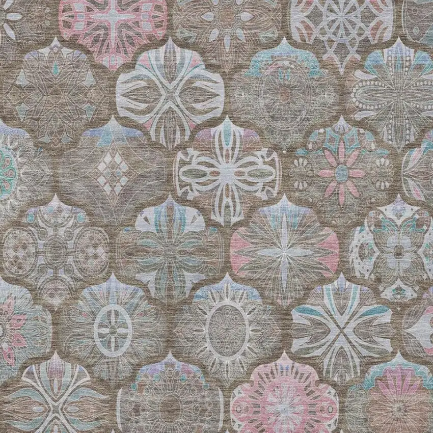 Brown And Silver Ogee Washable Indoor Outdoor Area Rug Photo 6