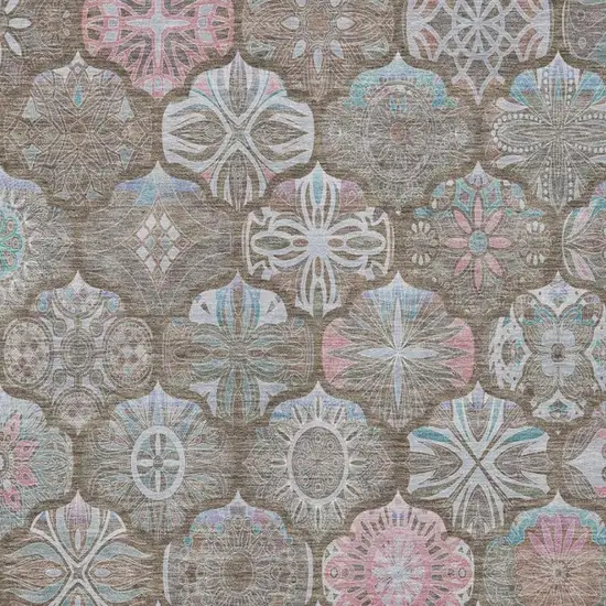Brown And Silver Ogee Washable Indoor Outdoor Area Rug Photo 6