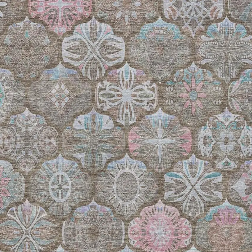 Brown And Silver Ogee Washable Indoor Outdoor Area Rug Photo 8