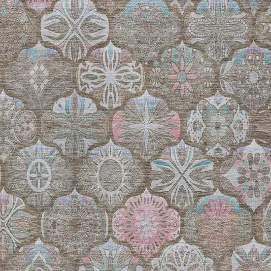 Brown And Silver Ogee Washable Indoor Outdoor Area Rug Photo 1