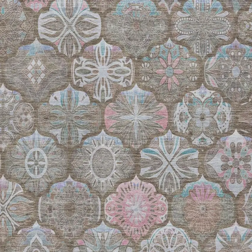 Brown And Silver Ogee Washable Indoor Outdoor Area Rug Photo 1
