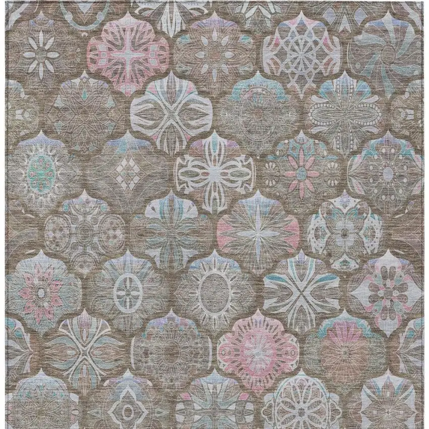 Brown And Silver Ogee Washable Indoor Outdoor Area Rug Photo 9