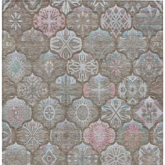 Brown And Silver Ogee Washable Indoor Outdoor Area Rug Photo 2
