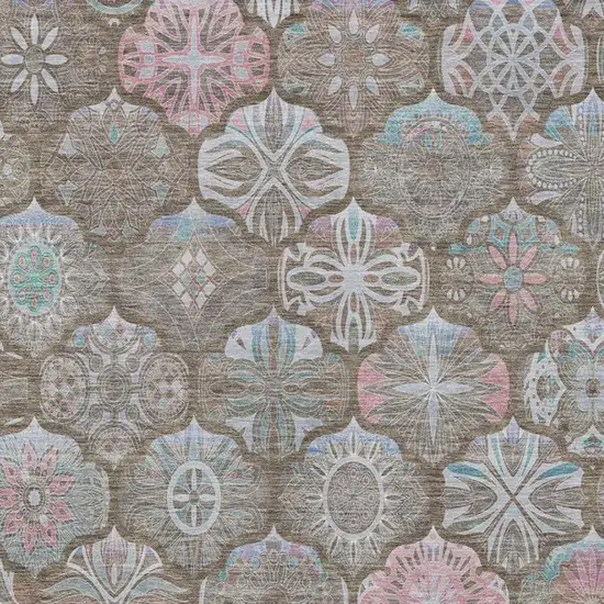 Brown And Silver Ogee Washable Indoor Outdoor Area Rug Photo 1