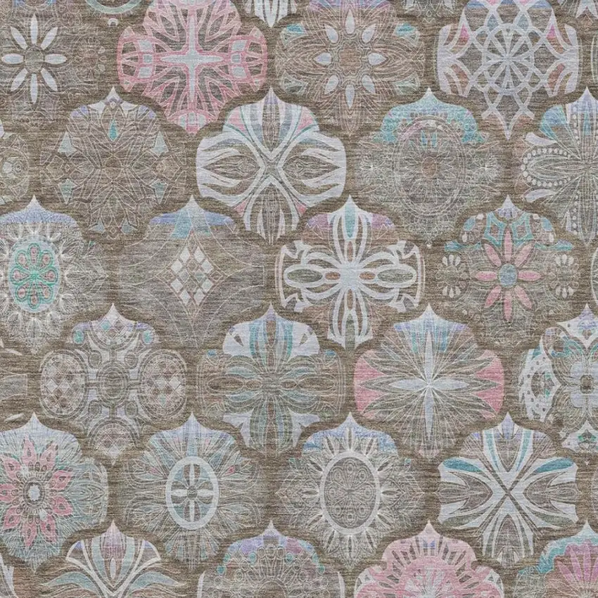 Brown And Silver Ogee Washable Indoor Outdoor Area Rug Photo 1