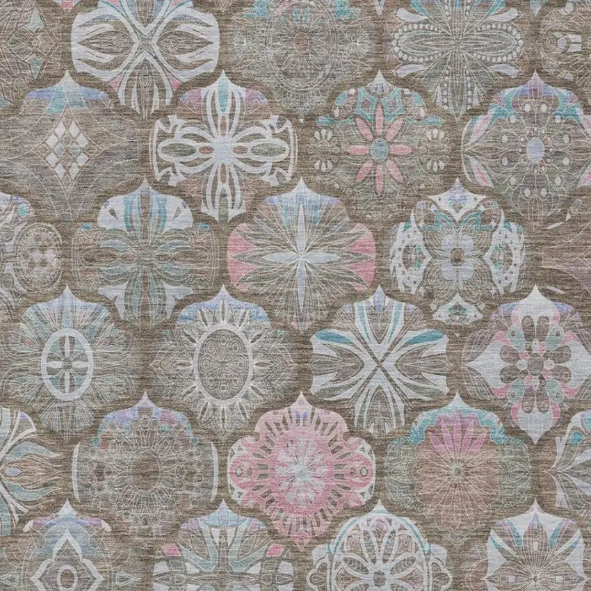 Brown And Silver Ogee Washable Indoor Outdoor Area Rug Photo 6