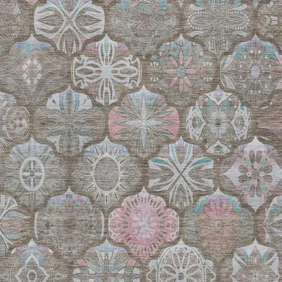 Brown And Silver Ogee Washable Indoor Outdoor Area Rug Photo 6