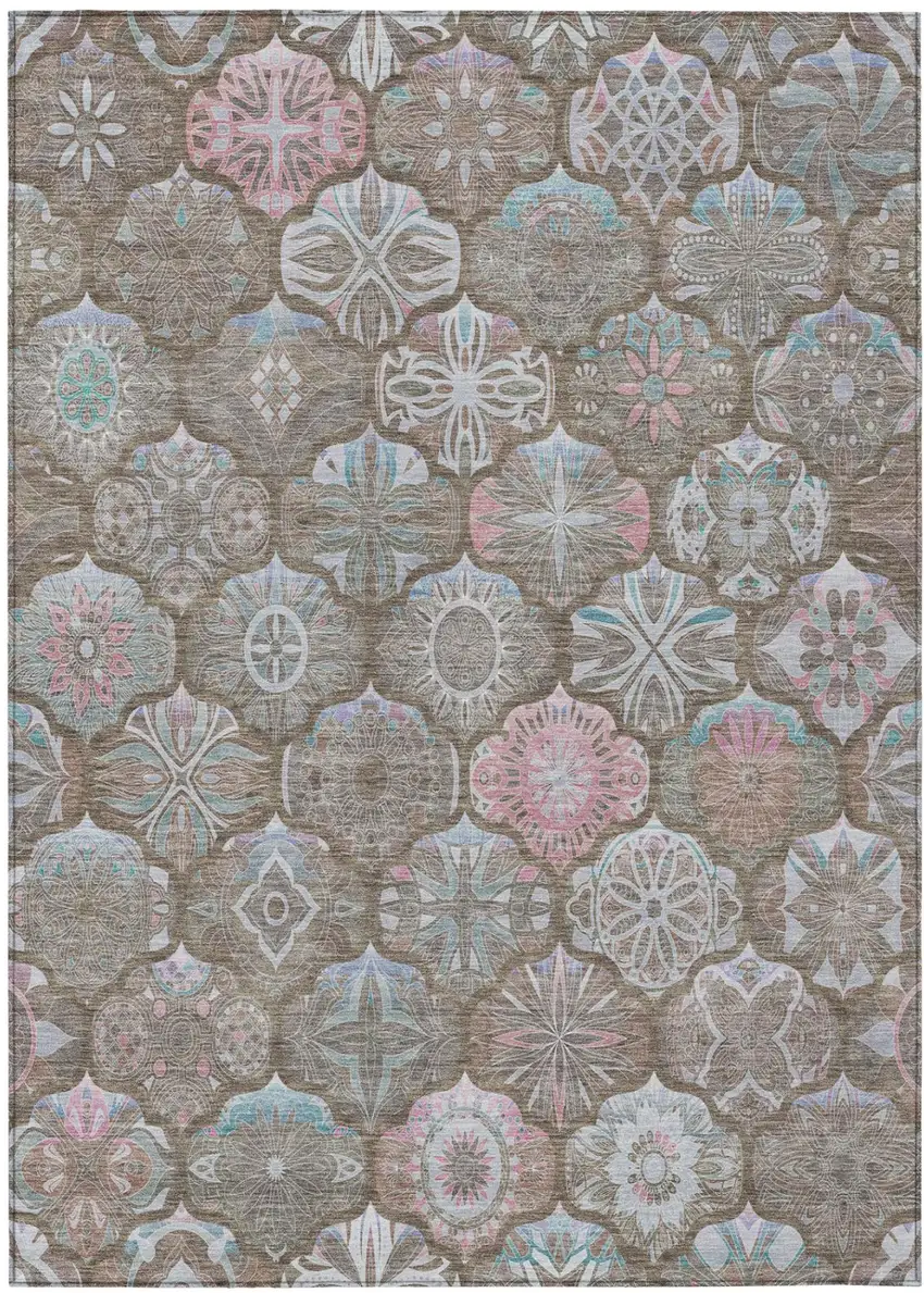 Brown And Silver Ogee Washable Indoor Outdoor Area Rug Photo 3