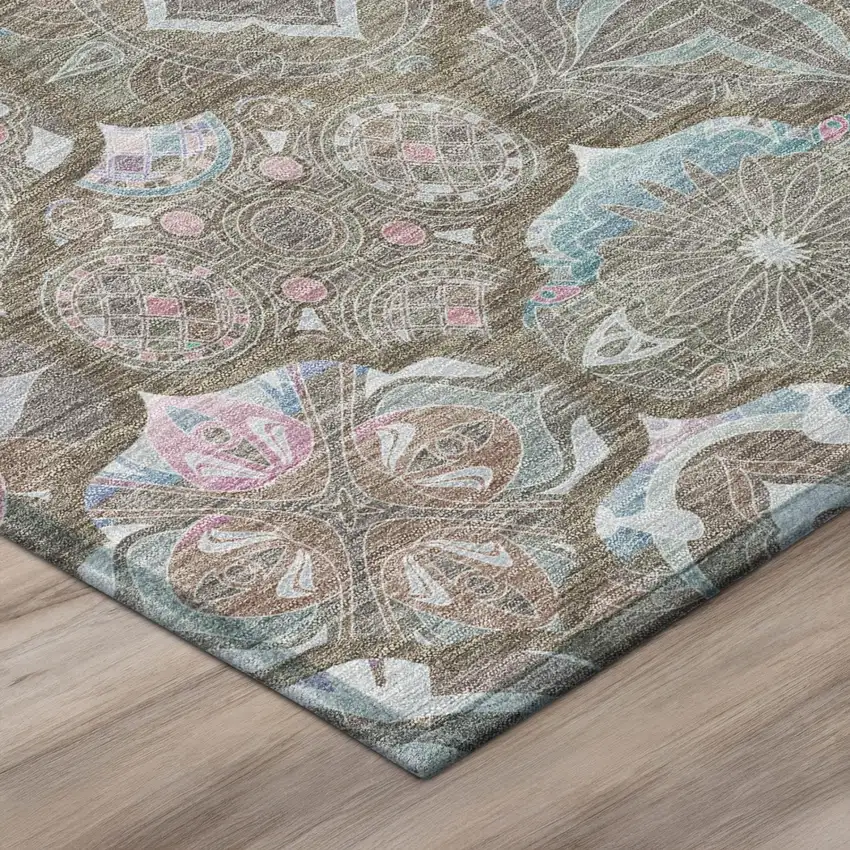 Brown And Silver Ogee Washable Indoor Outdoor Area Rug Photo 4