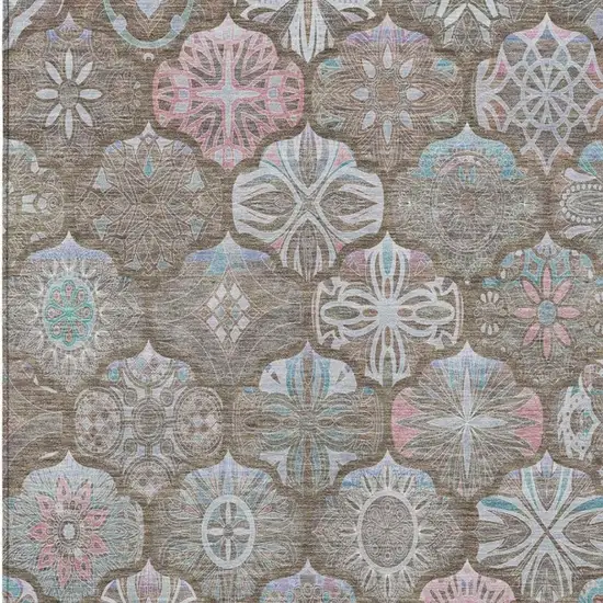 Brown And Silver Ogee Washable Indoor Outdoor Area Rug Photo 8