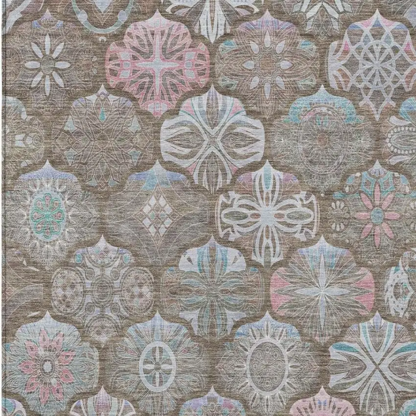 Brown And Silver Ogee Washable Indoor Outdoor Area Rug Photo 8