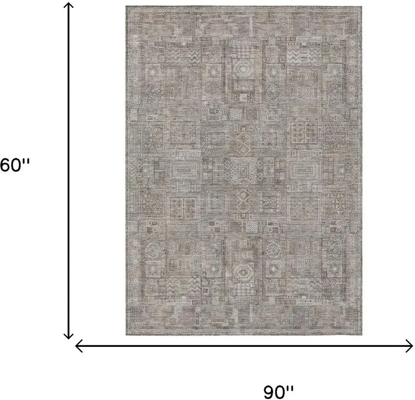 Brown And Silver Oriental Washable Indoor Outdoor Area Rug Photo 5