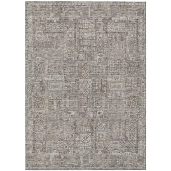 Brown And Silver Oriental Washable Indoor Outdoor Area Rug Photo 2
