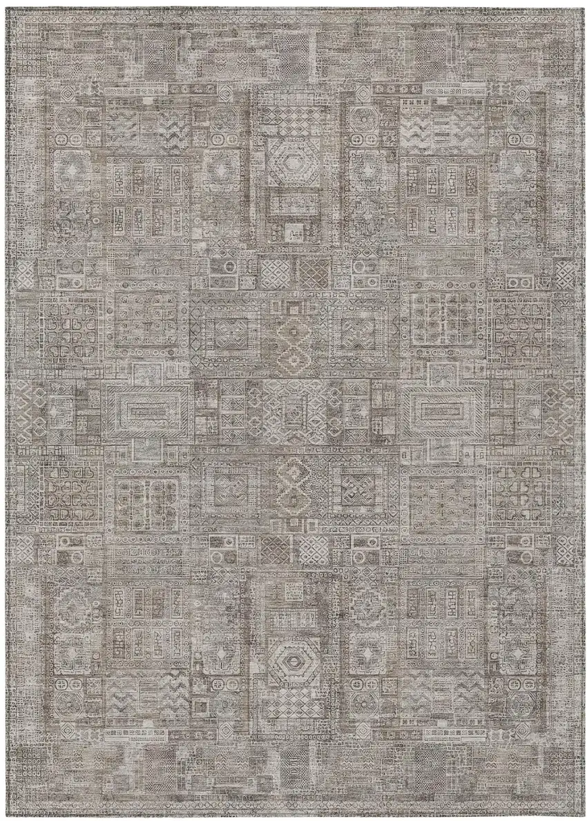 Brown And Silver Oriental Washable Indoor Outdoor Area Rug Photo 2