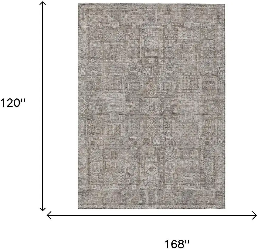Brown And Silver Oriental Washable Indoor Outdoor Area Rug Photo 5