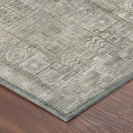Brown And Silver Oriental Washable Indoor Outdoor Area Rug Photo 3