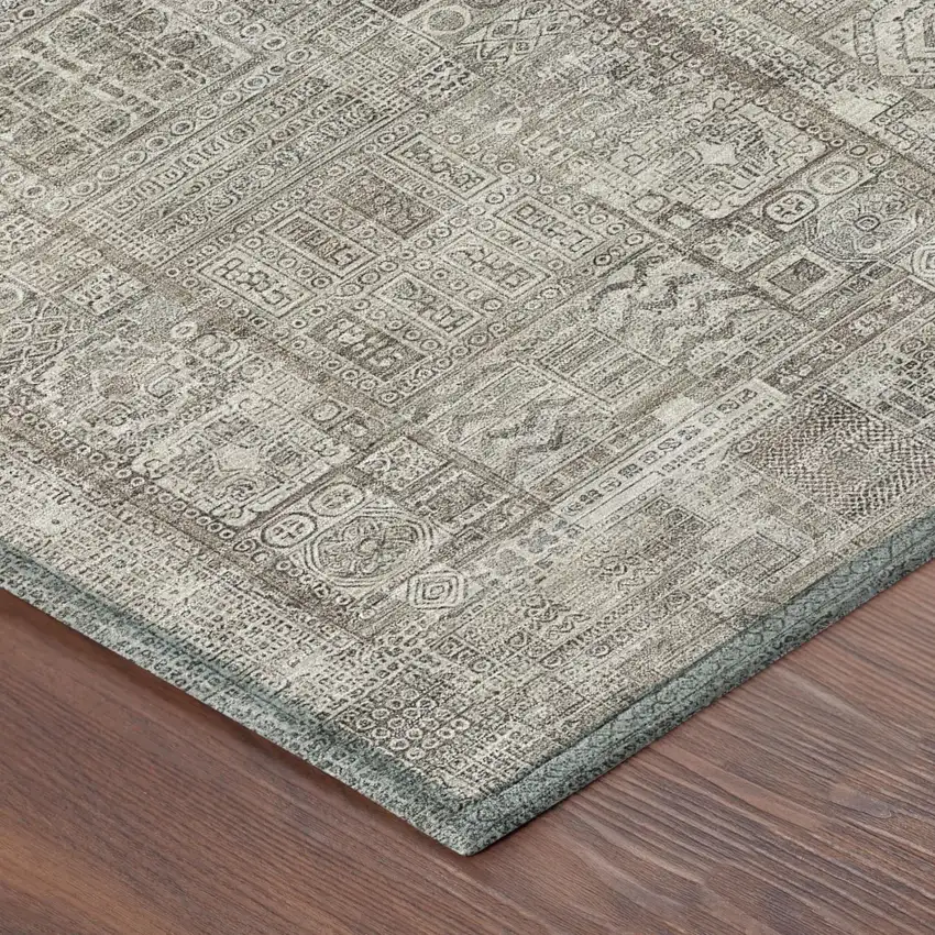 Brown And Silver Oriental Washable Indoor Outdoor Area Rug Photo 3