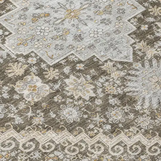 Brown And Silver Oriental Washable Indoor Outdoor Area Rug Photo 4