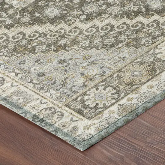 Brown And Silver Oriental Washable Indoor Outdoor Area Rug Photo 3