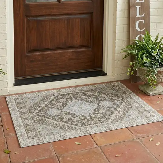 Brown And Silver Oriental Washable Indoor Outdoor Area Rug Photo 1