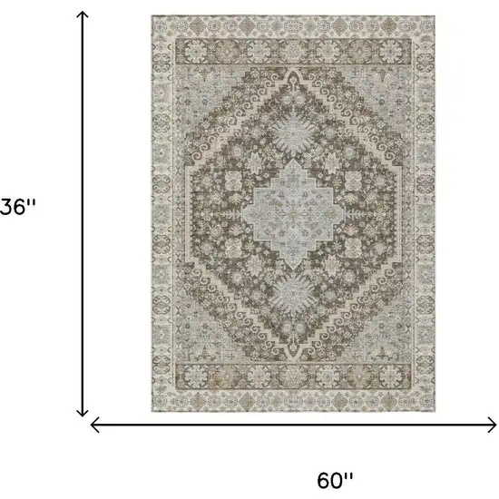 Brown And Silver Oriental Washable Indoor Outdoor Area Rug Photo 5