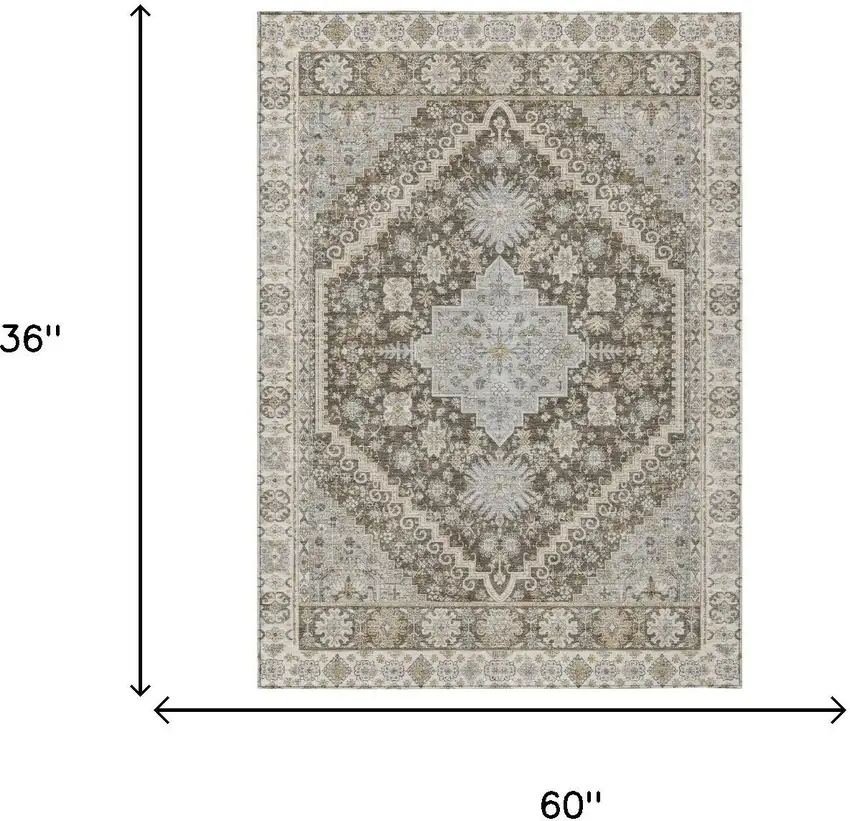 Brown And Silver Oriental Washable Indoor Outdoor Area Rug Photo 5