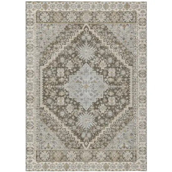 Brown And Silver Oriental Washable Indoor Outdoor Area Rug Photo 2