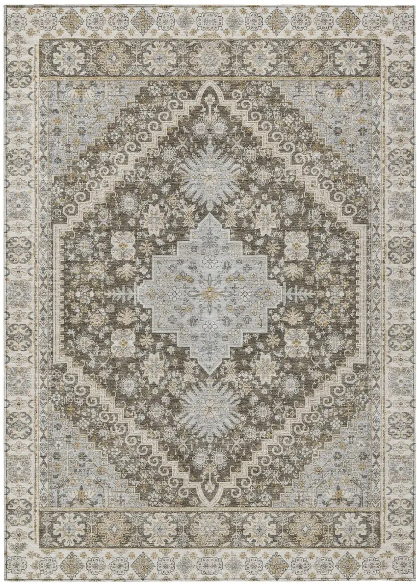 Brown And Silver Oriental Washable Indoor Outdoor Area Rug Photo 2