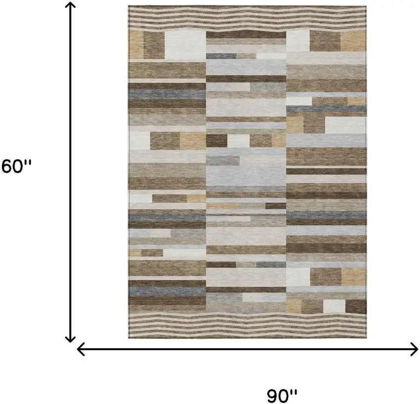 Brown And Silver Striped Washable Indoor Outdoor Area Rug Photo 5