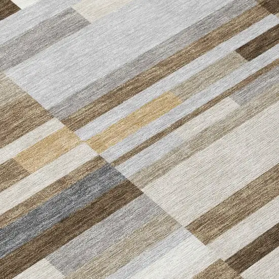 Brown And Silver Striped Washable Indoor Outdoor Area Rug Photo 4