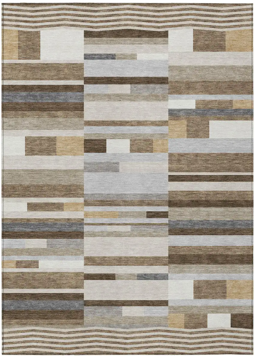 Brown And Silver Striped Washable Indoor Outdoor Area Rug Photo 2