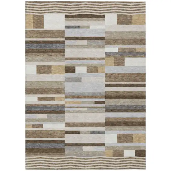 Brown And Silver Striped Washable Indoor Outdoor Area Rug Photo 2