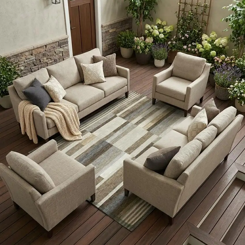 Brown And Silver Striped Washable Indoor Outdoor Area Rug Photo 1