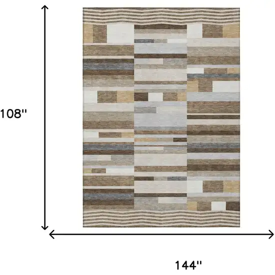Brown And Silver Striped Washable Indoor Outdoor Area Rug Photo 5