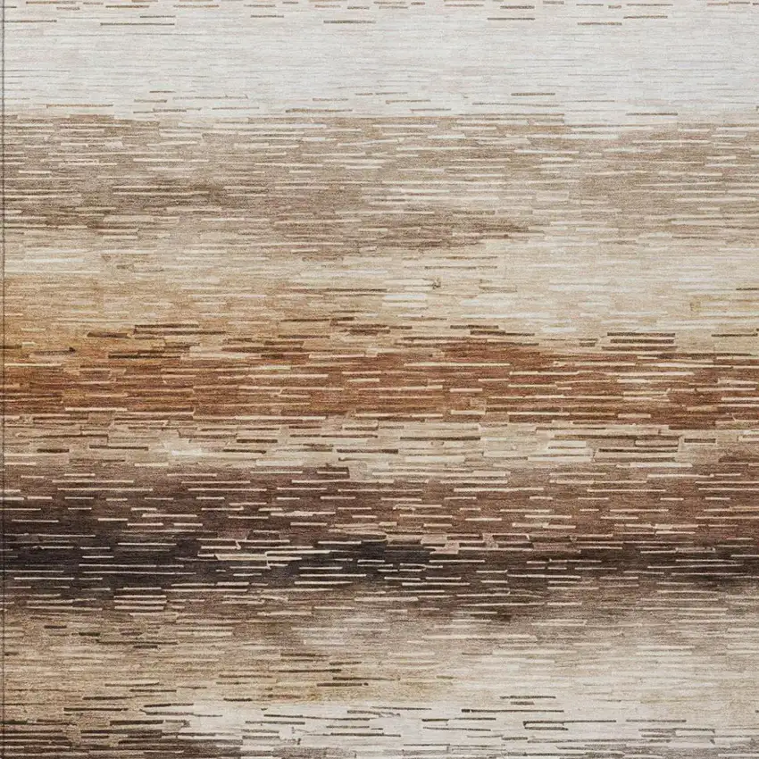 Brown And Silver Striped Washable Indoor Outdoor Area Rug Photo 2