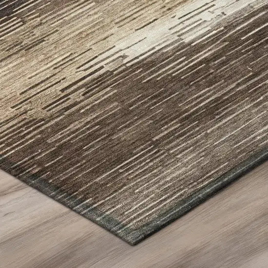 Brown And Silver Striped Washable Indoor Outdoor Area Rug Photo 4