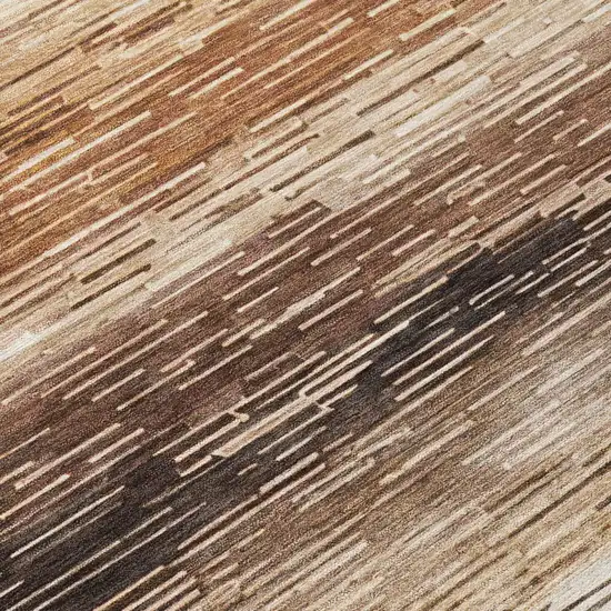 Brown And Silver Striped Washable Indoor Outdoor Area Rug Photo 5
