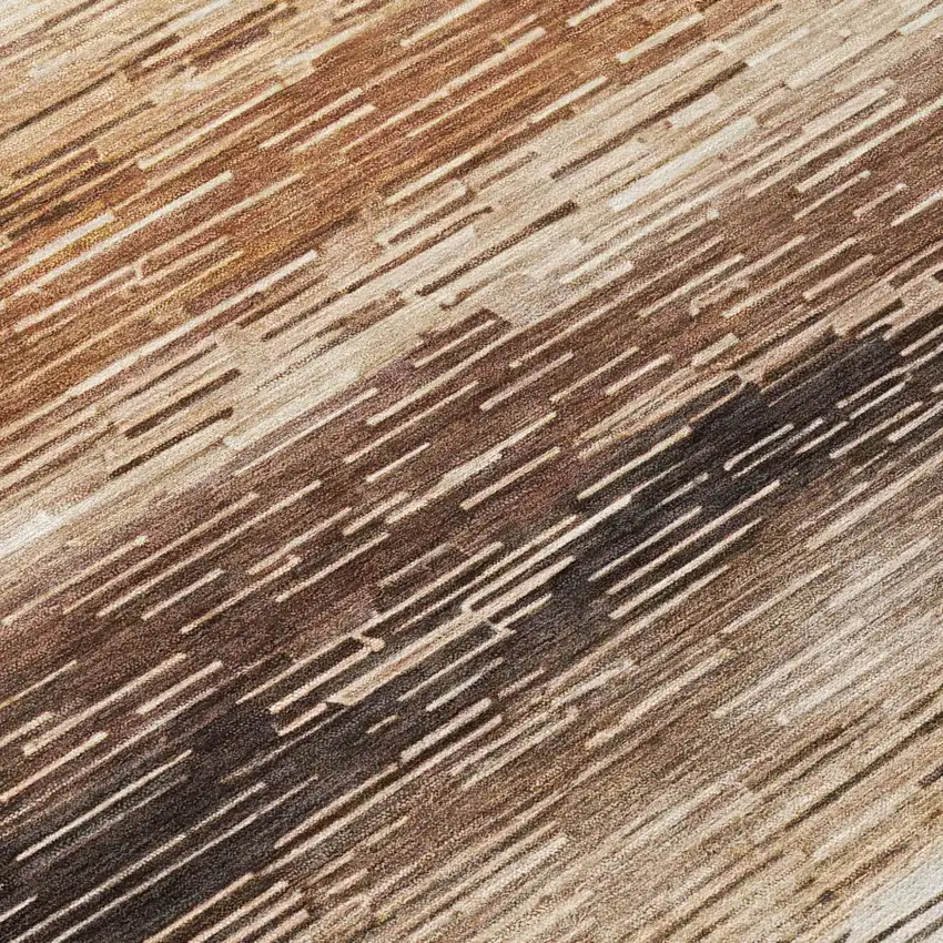 Brown And Silver Striped Washable Indoor Outdoor Area Rug Photo 5