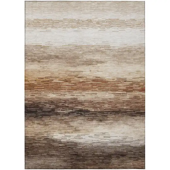 Brown And Silver Striped Washable Indoor Outdoor Area Rug Photo 1